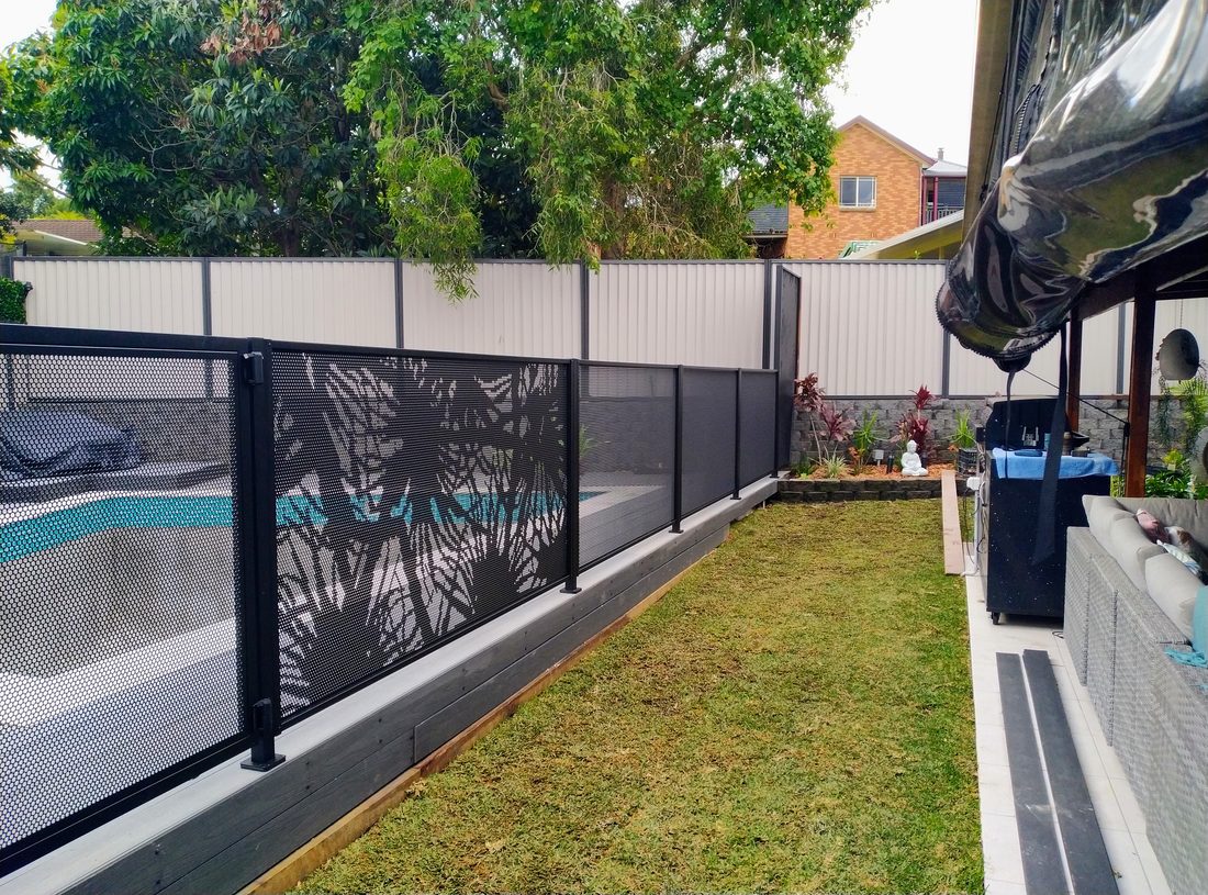 Pandanus Perf design pool fencing in Textured Black, Gold Coast