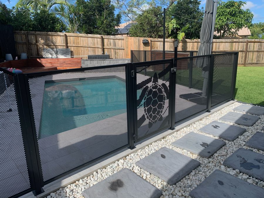 Turtle Perf design pool fencing in Textured Black, Gold Coast