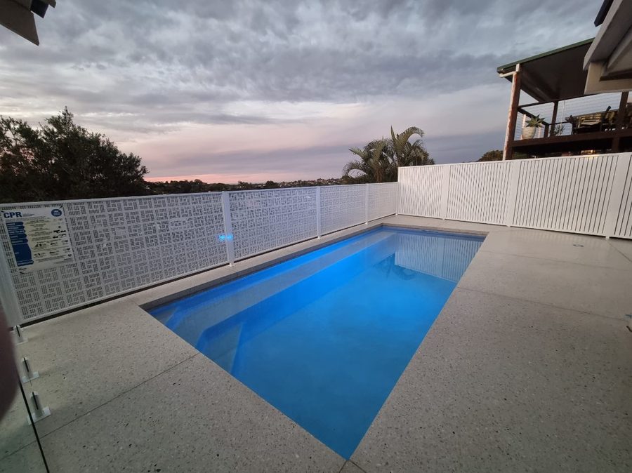 Nahosh Perf design pool fence in Pearl White, Gold Coast